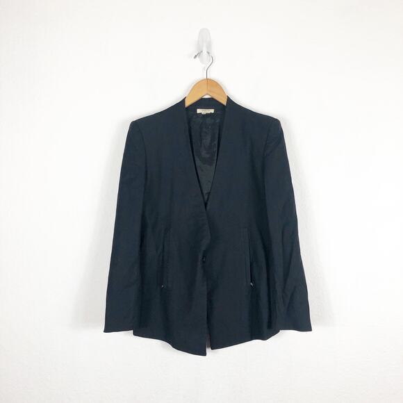 Helmut Lang Black Single Button Collarless Blazer Size 6 2000s Wool Quiet Luxury - Picture 3 of 13